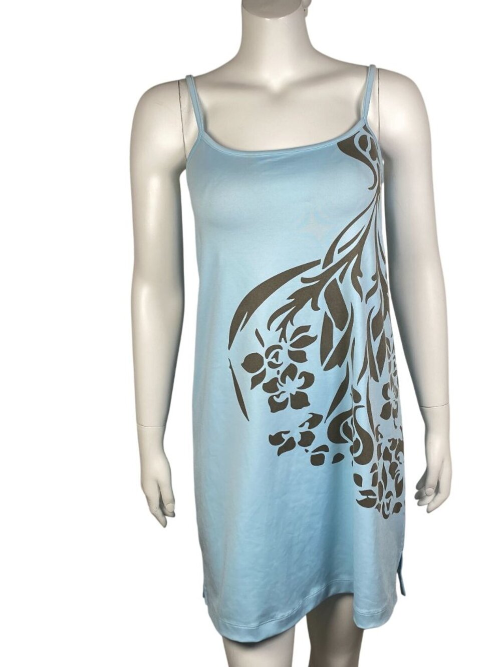 Athleta Tennis Dress Womens Size L Built in Bra Adjustable Straps Blue Floral